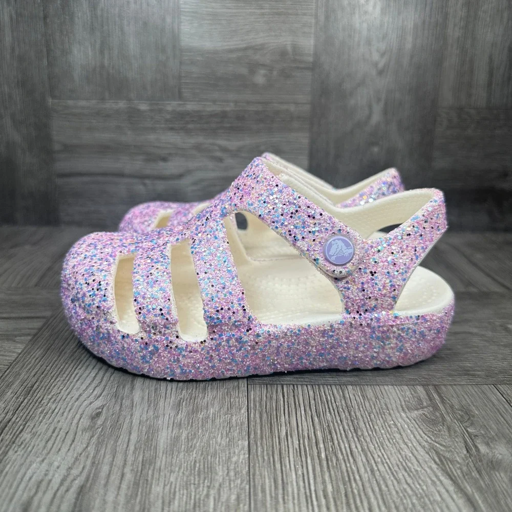 Crocs Fisherman Sandals Toddler C9 Pink Purple Glitter Sparkle NEW